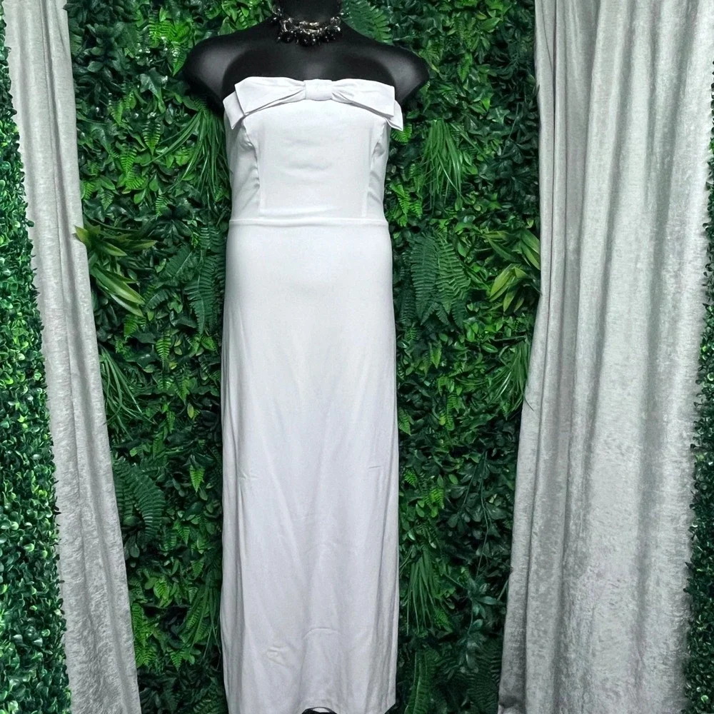 Abercrombie & Fitch Dress XLT White Strapless Bow Maxi Tall 4001